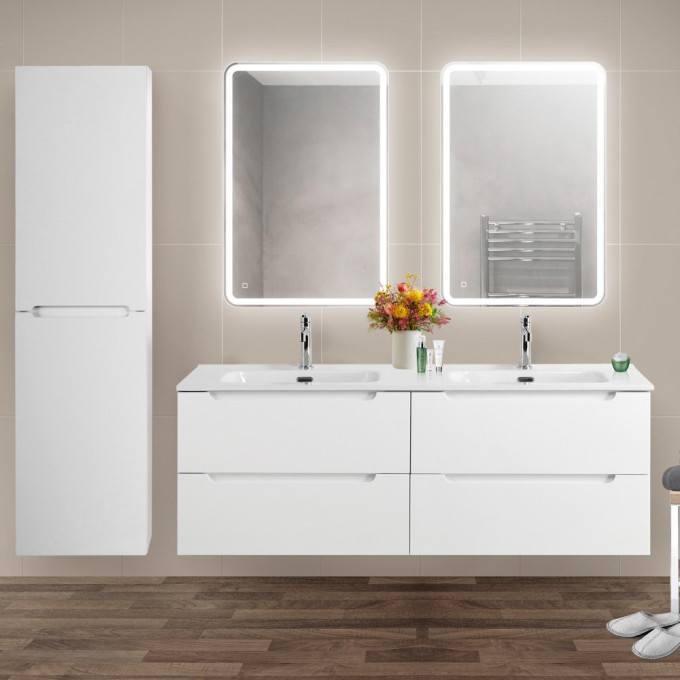 База под раковину BELBAGNO ETNA-1200-4C-SO-2-BL подвесная с четырьмя выкатными ящиками для раковины с двумя чашами, Bianco Lucido, 1202x462x500